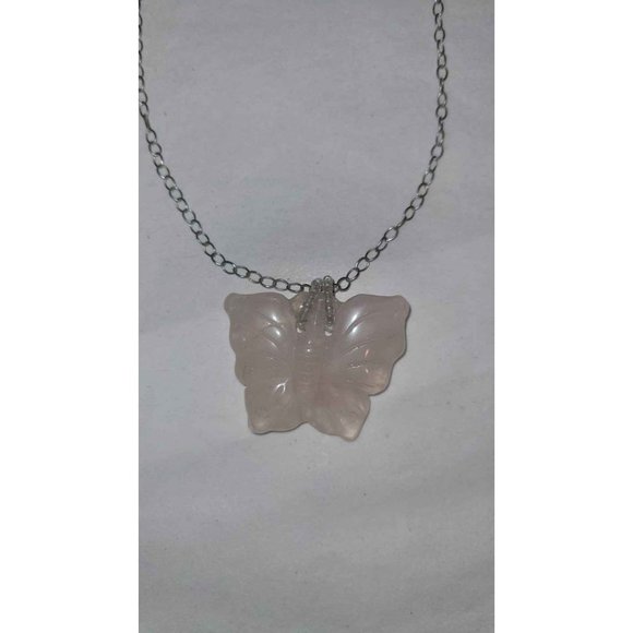 Sterling Silver Rose Quartz Butterfly Pendant  Necklace - Picture 4 of 8